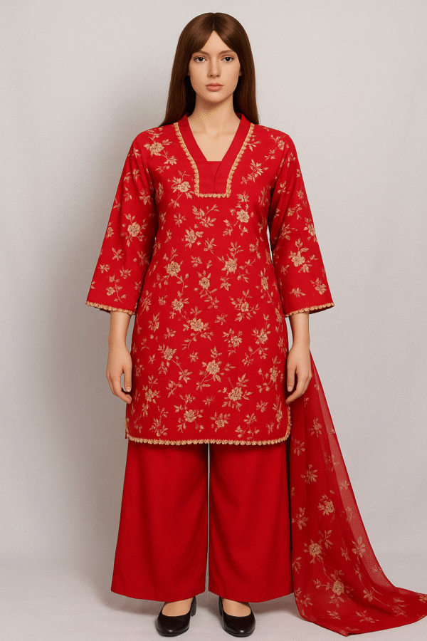 Red Printed Lawn Stitched Dress 3PC – Bold & Elegant Summer Wear