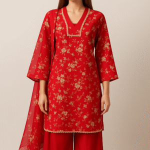 Red Printed Lawn Stitched Dress 3PC – Bold & Elegant Summer Wear