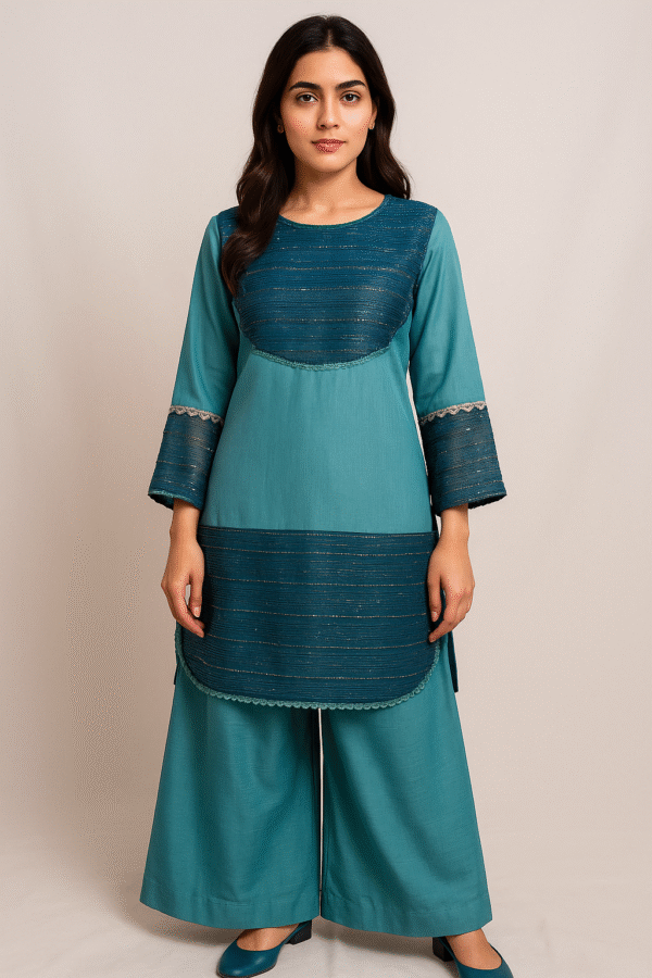 Sea Green Kattan Silk Dress – Elegant 3PC Stitched Suit for Casual & Formal Wear - Image 4