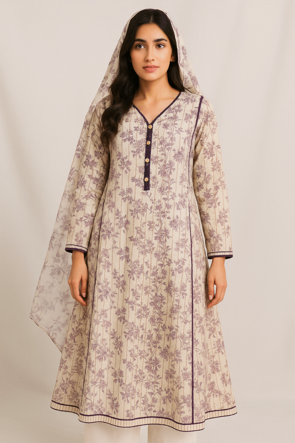 Royal Purple Kattan Silk Stitched 3PC Suit – Timeless Elegance & Luxury