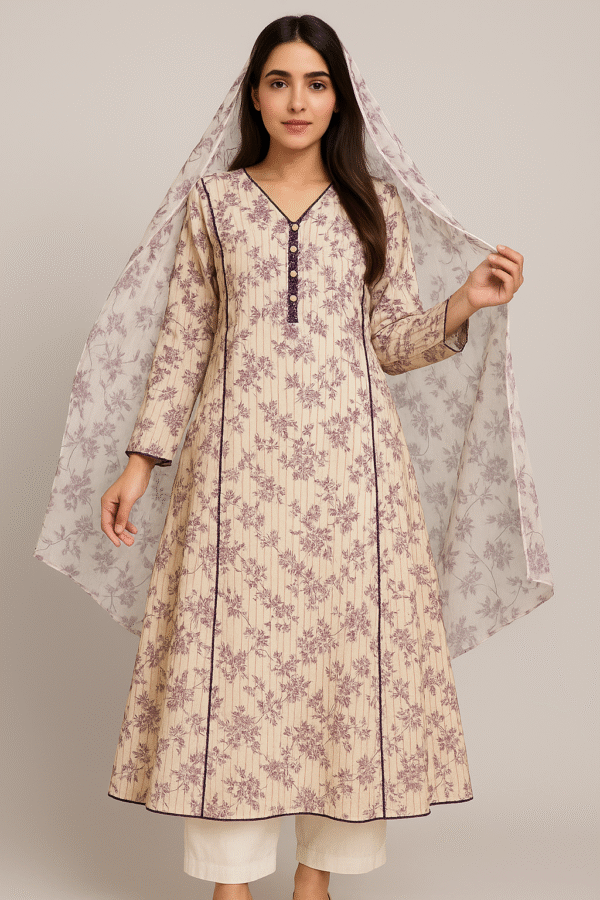 Kattan Silk long anarkali frock Stiitched 3PC
