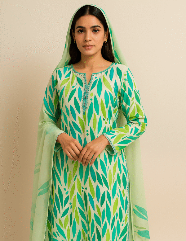 Lawn Peacock Floral Dress – Stitched 3PC - Image 2
