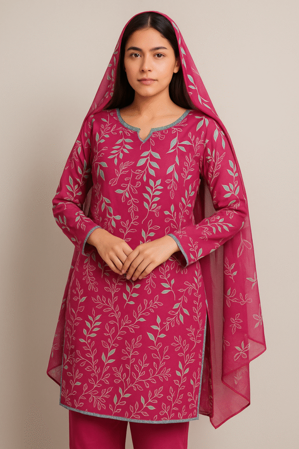 Shocking Pink Lawn Dress – Stitched 3PC Suit