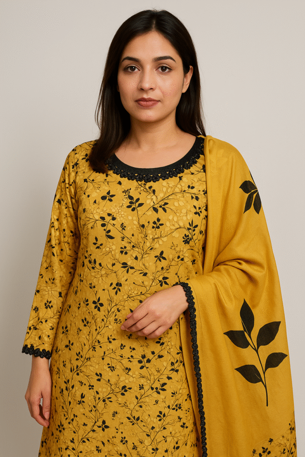 Mustard Printed Lawn Stitched 3PC – Elegant Summer Wear for Women - Image 3