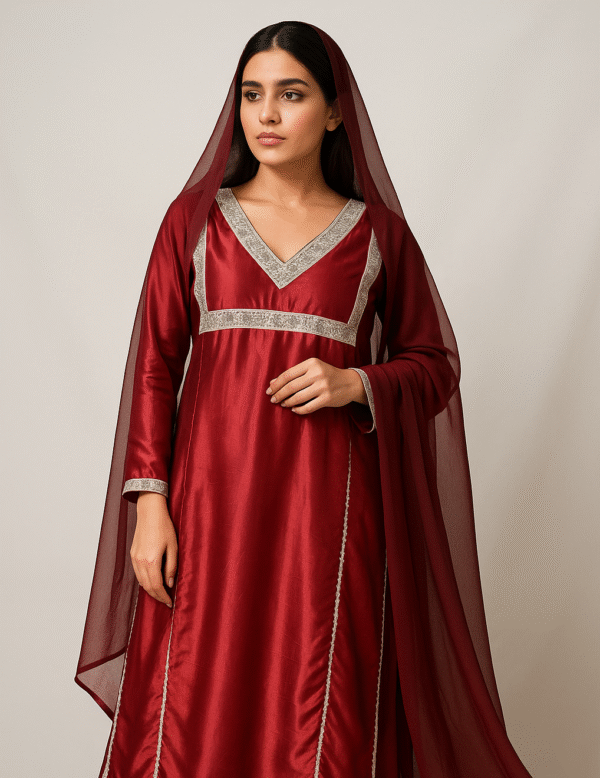 Anarkali frock Raw Silk Maroon Stitched 3PC