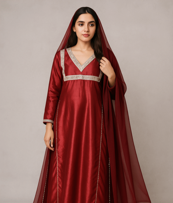 Anarkali frock Raw Silk Maroon Stitched 3PC