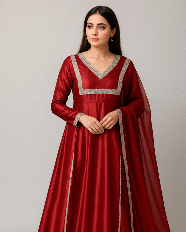 Anarkali frock Raw Silk Maroon Stitched 3PC