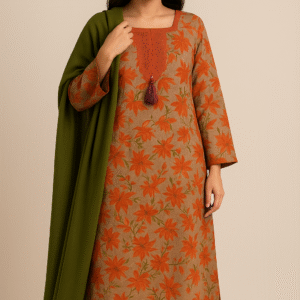White Floral Lawn Stitched 3PC Dress – Elegant Purple Print with Dupatta & Shalwar