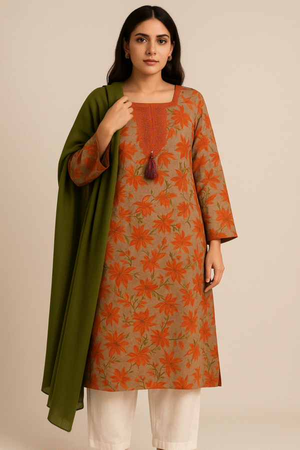 White Floral Lawn Stitched 3PC Dress – Elegant Purple Print with Dupatta & Shalwar