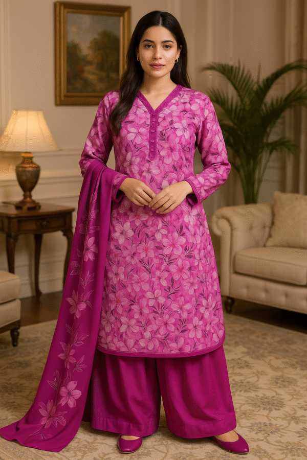 Floral Fuchsia Lawn Stitched 3PC Suit – Timeless Elegance in Bloom