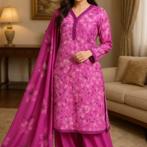Floral Fuchsia Lawn Stitched 3PC Suit – Timeless Elegance in Bloom