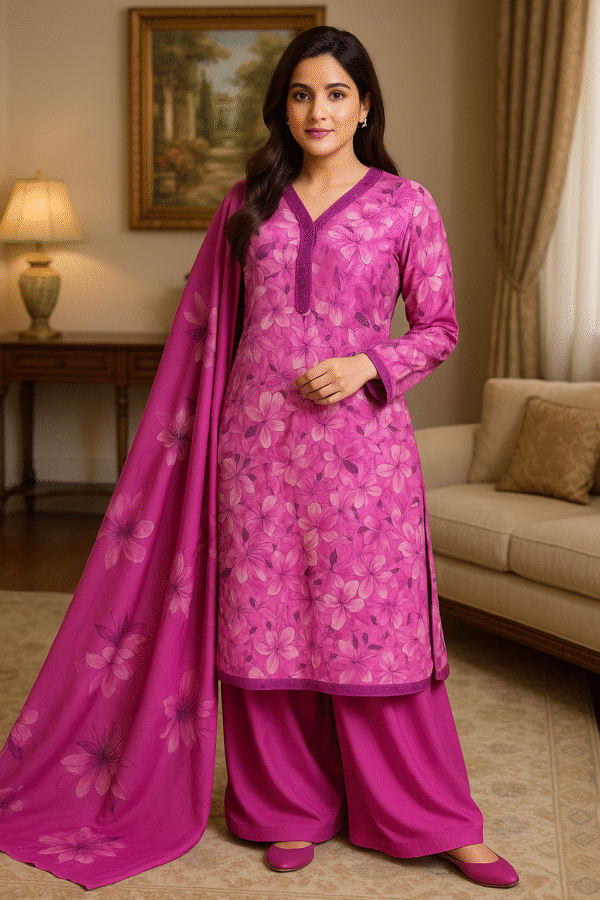 Floral Fuchsia Lawn Stitched 3PC Suit – Timeless Elegance in Bloom
