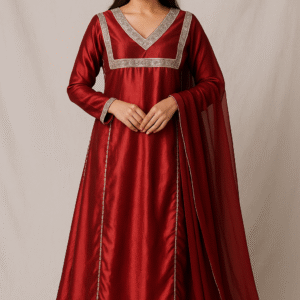 Anarkali frock Raw Silk Maroon Stitched 3PC