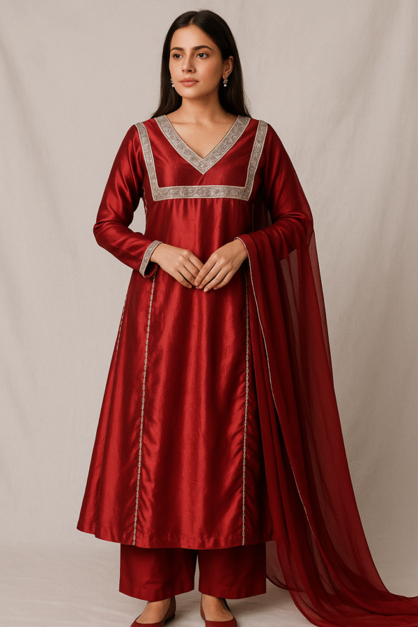 Anarkali frock Raw Silk Maroon Stitched 3PC