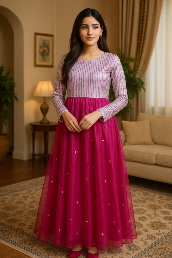 Purple Twilight Chiffon Frock – Stitched 2PC Elegant Wear with Shimmer Bodice & Embroidered Net Skirt