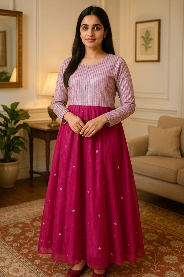 Purple Twilight Chiffon Frock – Stitched 2PC Elegant Wear with Shimmer Bodice & Embroidered Net Skirt