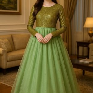 Olive Grace Net Frock – Stitched 3PC Formal Ensemble with Timeless Glamour