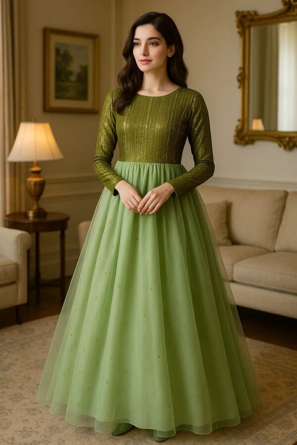 Olive Grace Net Frock – Stitched 3PC Formal Ensemble with Timeless Glamour
