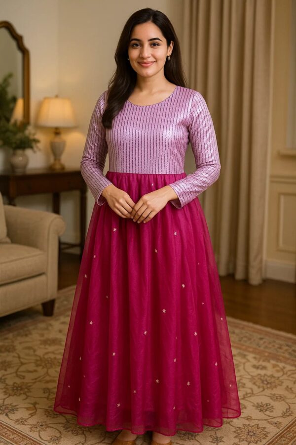 Purple Twilight Chiffon Frock – Stitched 2PC Elegant Wear with Shimmer Bodice & Embroidered Net Skirt