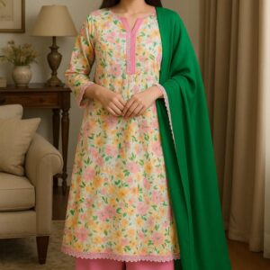 Stitched 3PC Embroidered Lawn Suit with Printed Dupatta – Elegant Summer Wear for Everyday Style