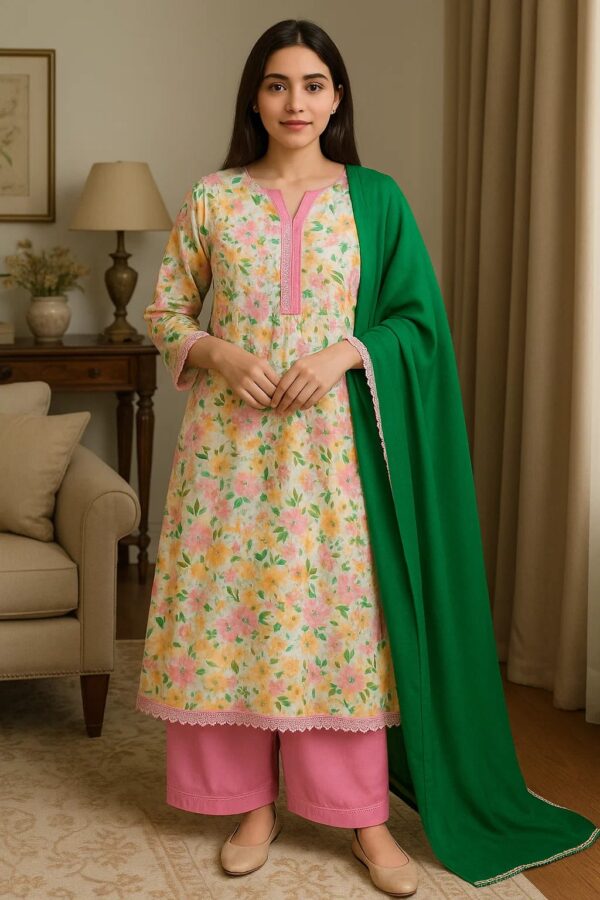 Stitched 3PC Embroidered Lawn Suit with Printed Dupatta – Elegant Summer Wear for Everyday Style