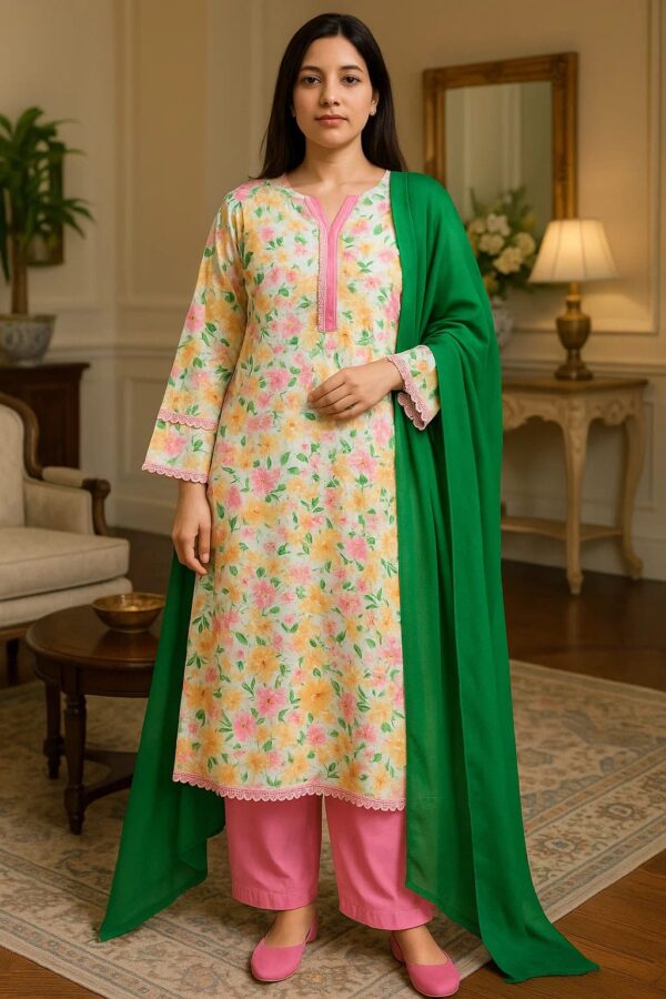 Stitched 3PC Embroidered Lawn Suit with Printed Dupatta – Elegant Summer Wear for Everyday Style - Image 4