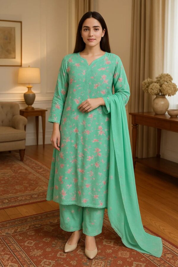 Dusty Teal Blue Stitched Lawn 3PC Suit – Graceful & Lightweight Summer Wear - Image 4