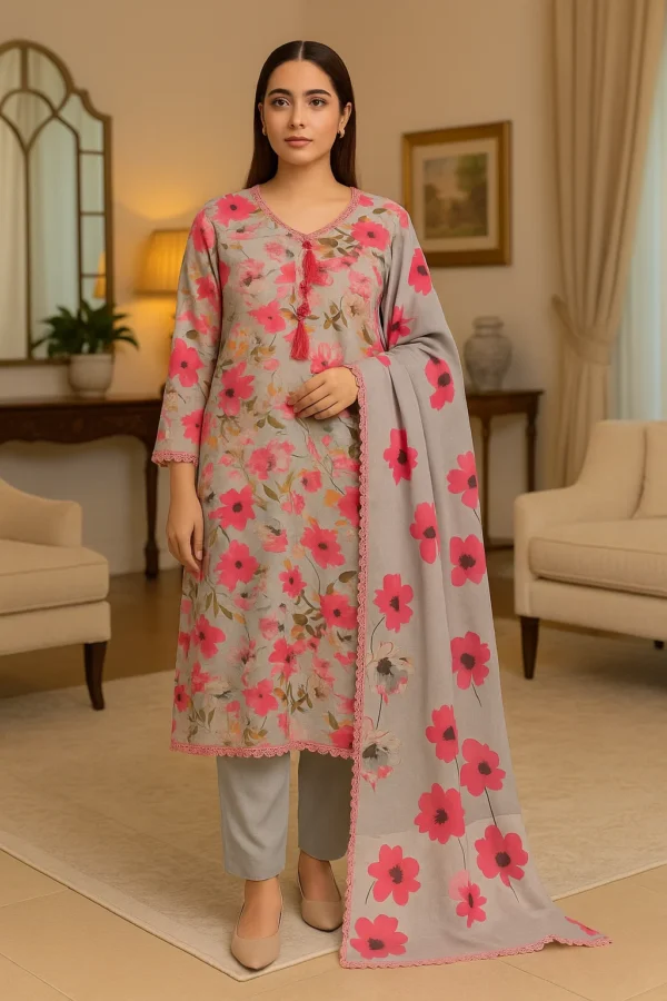 Gracefully Stitched 3PC Lawn Ensemble – Elegant Printed Shirt with Classic Trouser & Flowing Dupatta - Image 4