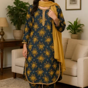 Stylish Floral Embroidered Lawn 3PC Stitched Suit for Women – Elegant Summer Wear with Dupatta