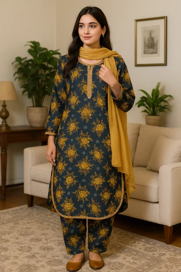 Stylish Floral Embroidered Lawn 3PC Stitched Suit for Women – Elegant Summer Wear with Dupatta