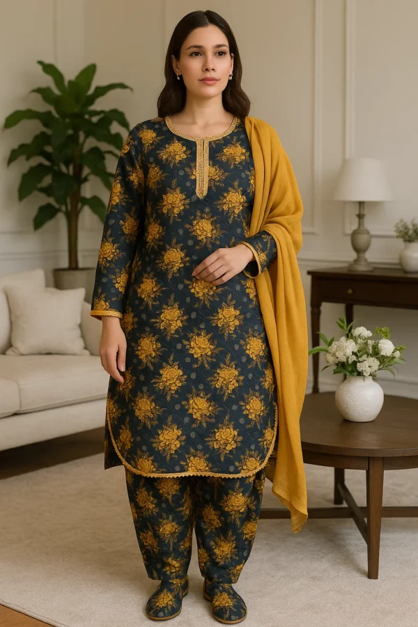 Stylish Floral Embroidered Lawn 3PC Stitched Suit for Women – Elegant Summer Wear with Dupatta