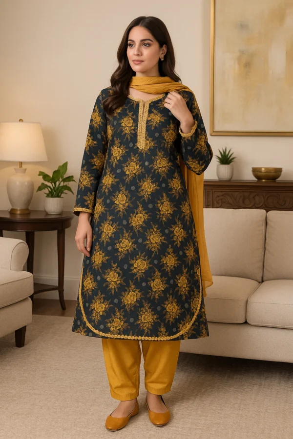 Stylish Floral Embroidered Lawn 3PC Stitched Suit for Women – Elegant Summer Wear with Dupatta